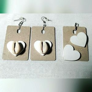NEW Handcrafted Grey Tigris Wood Earrings & Charm Pendant Set! Wooden Hearts. 2"